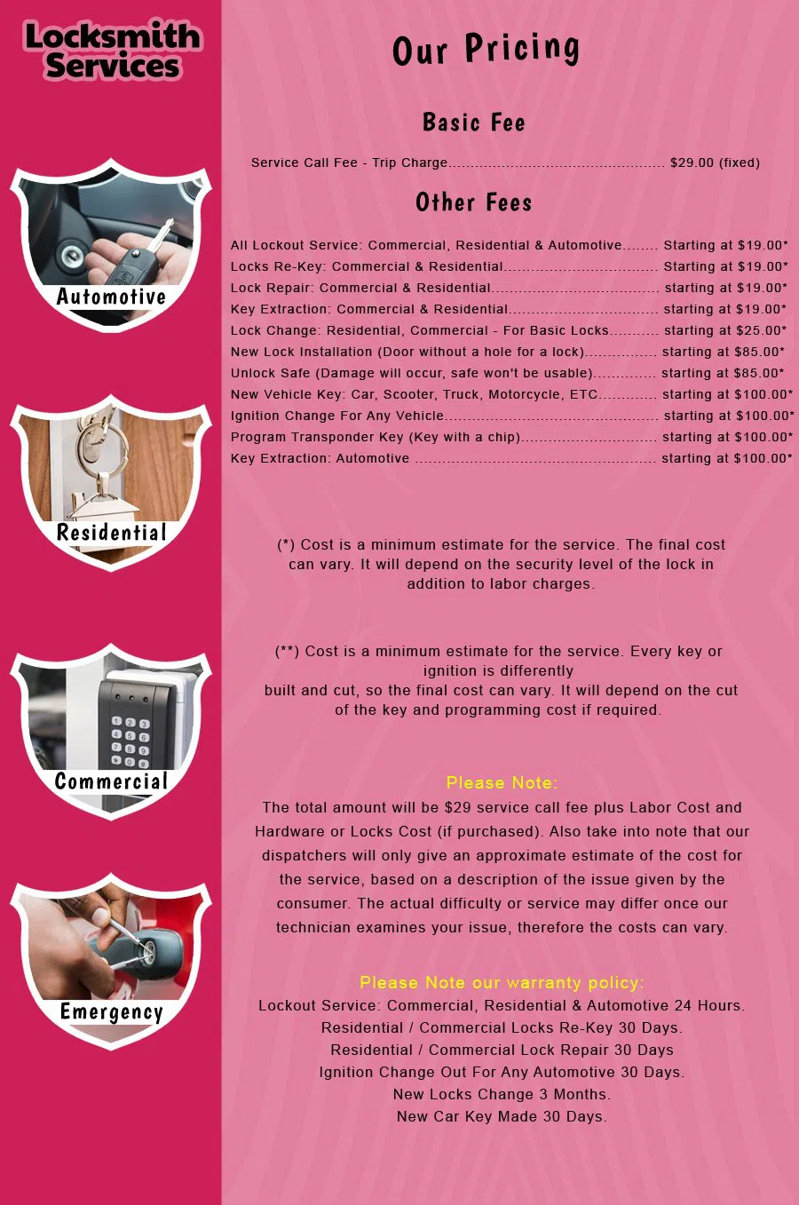 New Milford NJ Locksmith Store New Milford, NJ 201-620-2612 - price-list-c-18